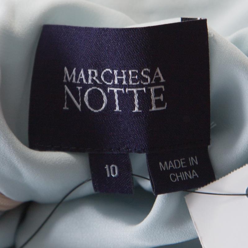 Marchesa Notte Blue Embellished Embroidered Silk Sheer Panel Detail Gown L In New Condition In Dubai, Al Qouz 2