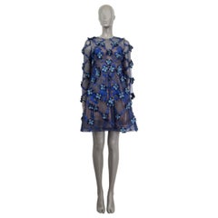 MARCHESA NOTTE blu SHEER FLORAL EVENING Abito 0 XS