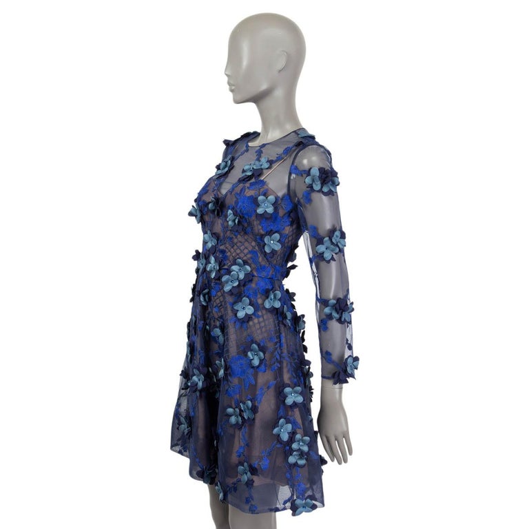 MARCHESA NOTTE blue SHEER FLORAL EVENING Dress 0 XS For Sale at 1stDibs |  marchesa notte blue dress, marchesa notte blue embroidered dress, blue  sheer dress