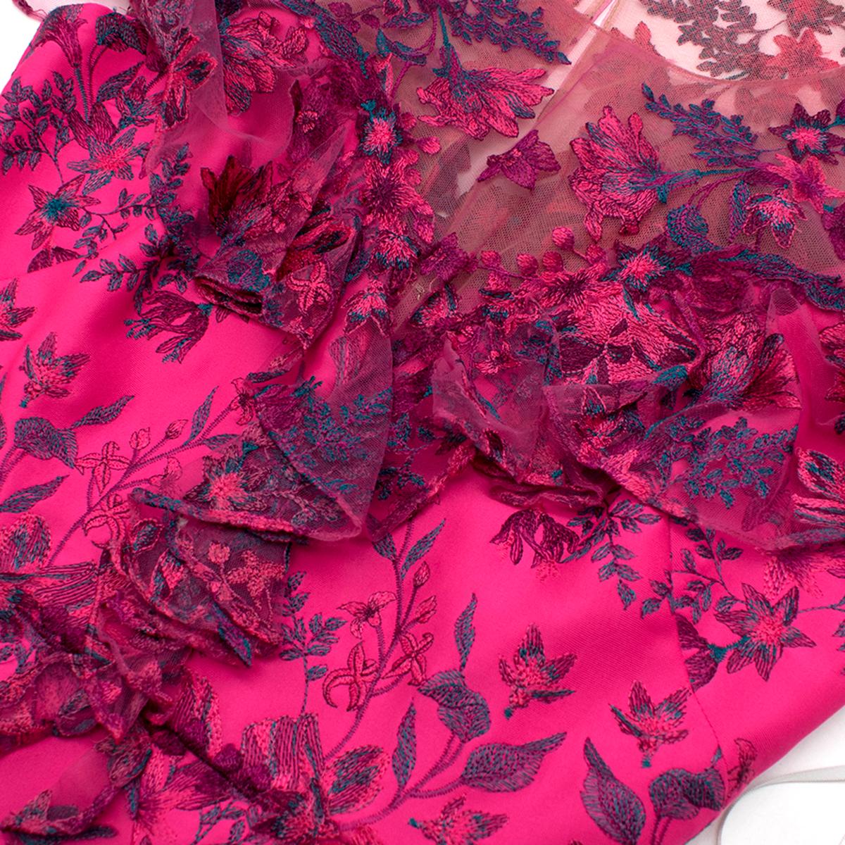 Pink Marchesa Notte Cold-Shoulder Ruffled Embroidered Gown Dress US 8