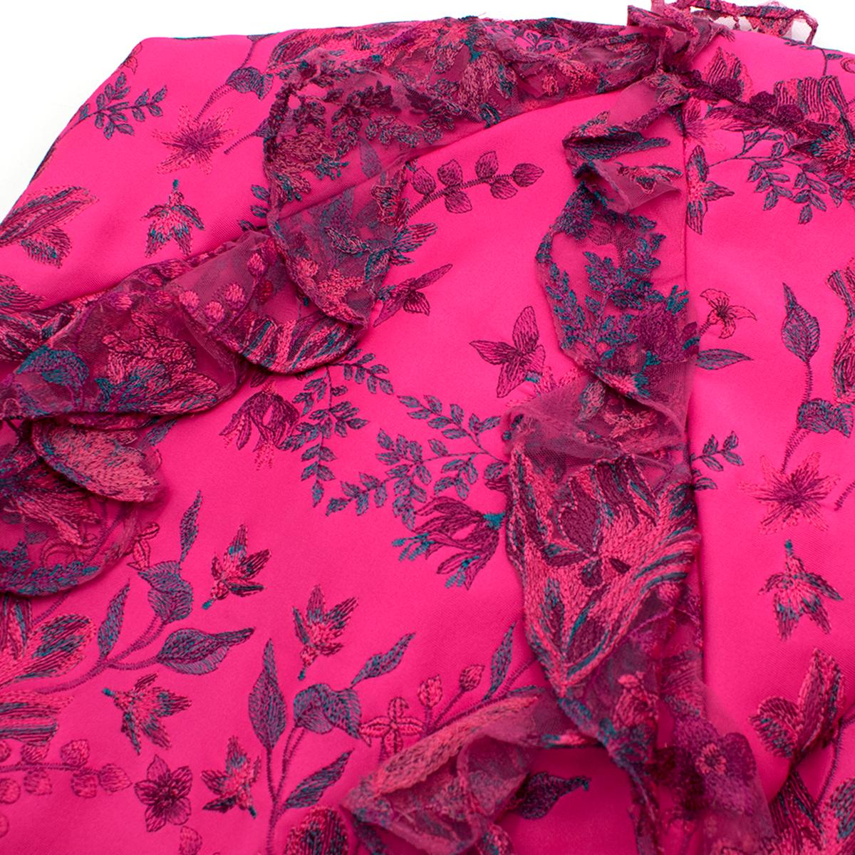 Marchesa Notte Cold-Shoulder Ruffled Embroidered Gown Dress US 8 In New Condition In London, GB