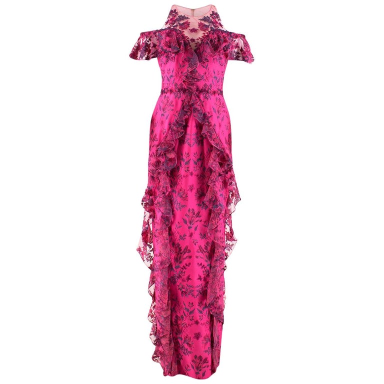 Marchesa Notte Cold-Shoulder Ruffled Embroidered Gown Dress US 8 at ...