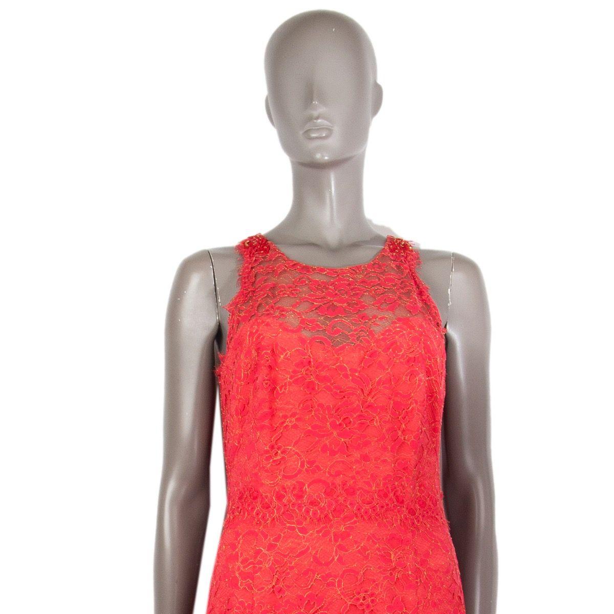 Women's MARCHESA NOTTE coral & gold LUREX LACE EVENING GownDress 6 S For Sale