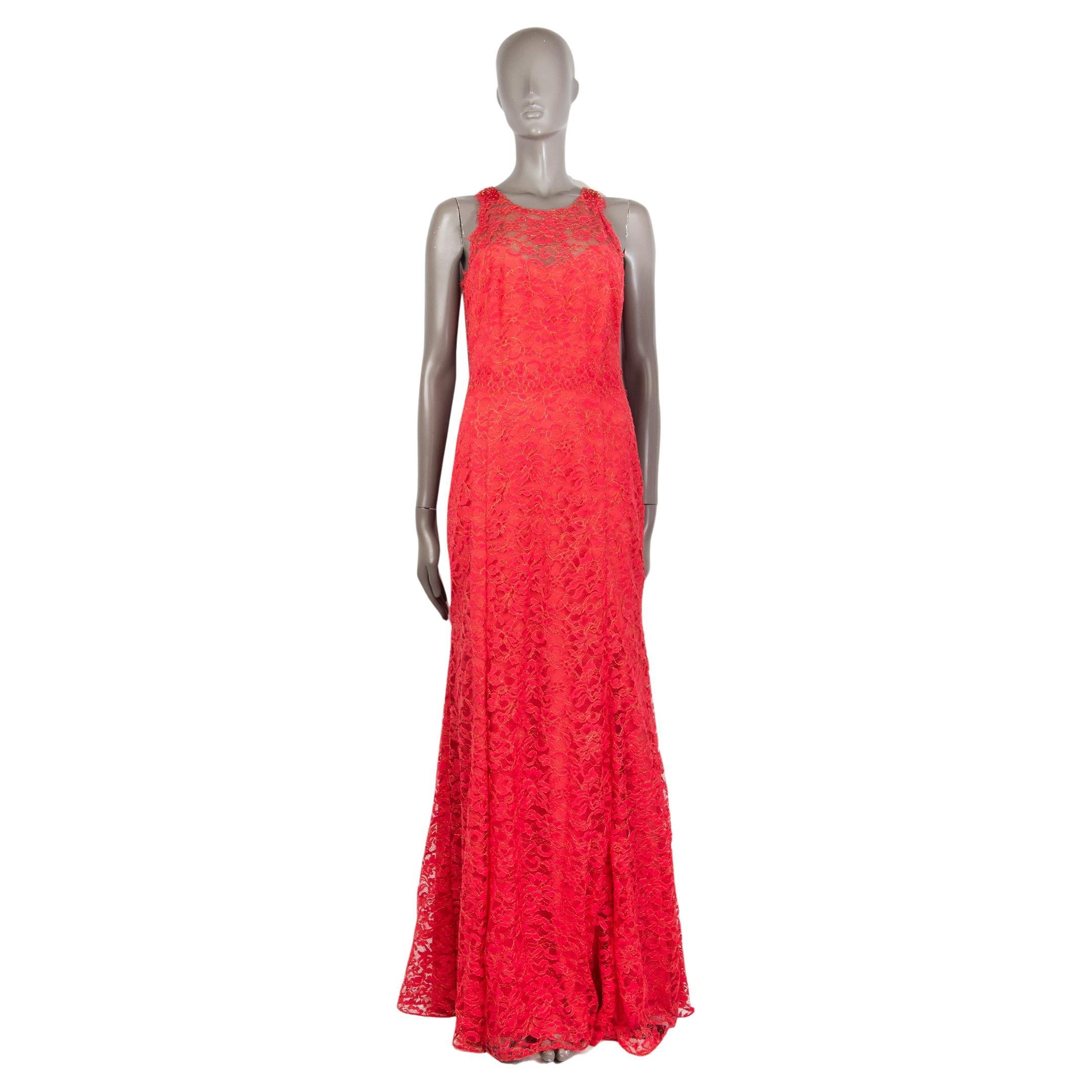 MARCHESA NOTTE coral & gold LUREX LACE EVENING GownDress 6 S For Sale
