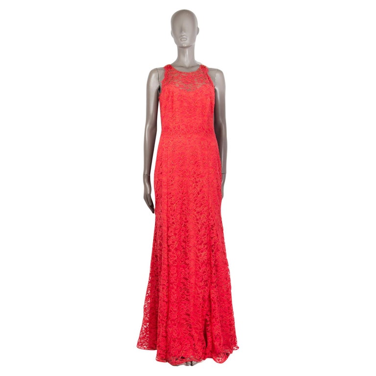 MARCHESA NOTTE coral and gold LUREX LACE EVENING GownDress 6 S For Sale at  1stDibs