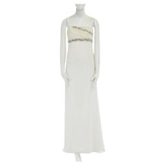 MARCHESA NOTTE robe robe du soir à buste plissé, ornée de cristaux et de bijoux, couleur crème M