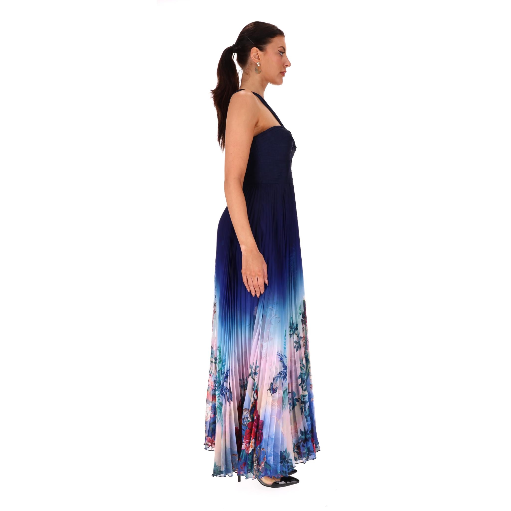 Viola Marchesa Notte Cut-Out Detail Ombre Floral Plisse-Chiffon Gown in vendita