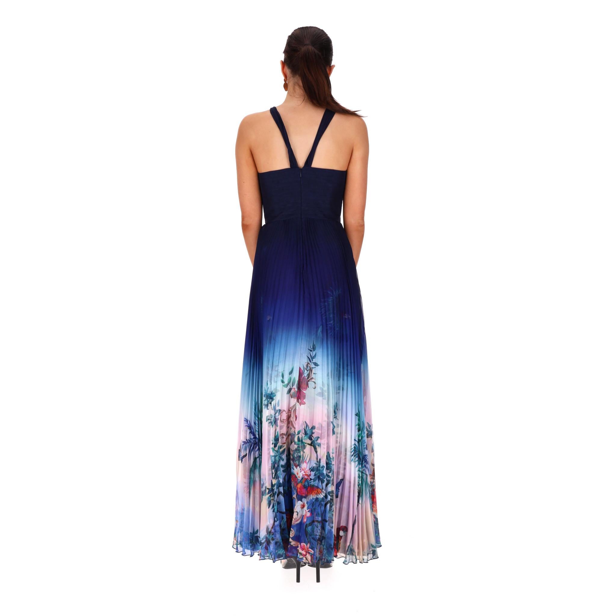 Marchesa Notte Cut-Out Detail Ombre Floral Plisse-Chiffon Gown In condizioni Nuovo in vendita a London, GB