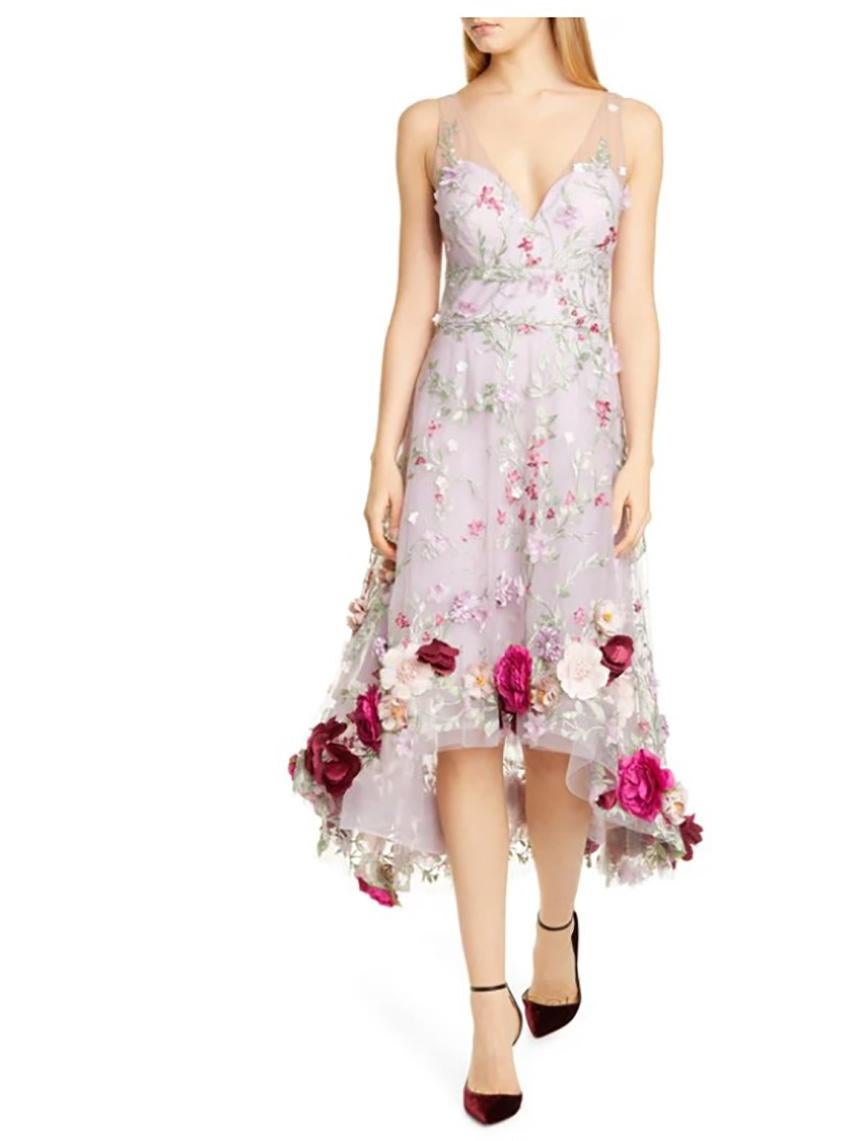 marchesa notte floral applique dress