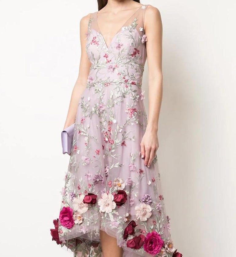 MARCHESA NOTTE FLORAL - APPLIQUE EMBROIDERED DRESS Sz 8 at 1stDibs