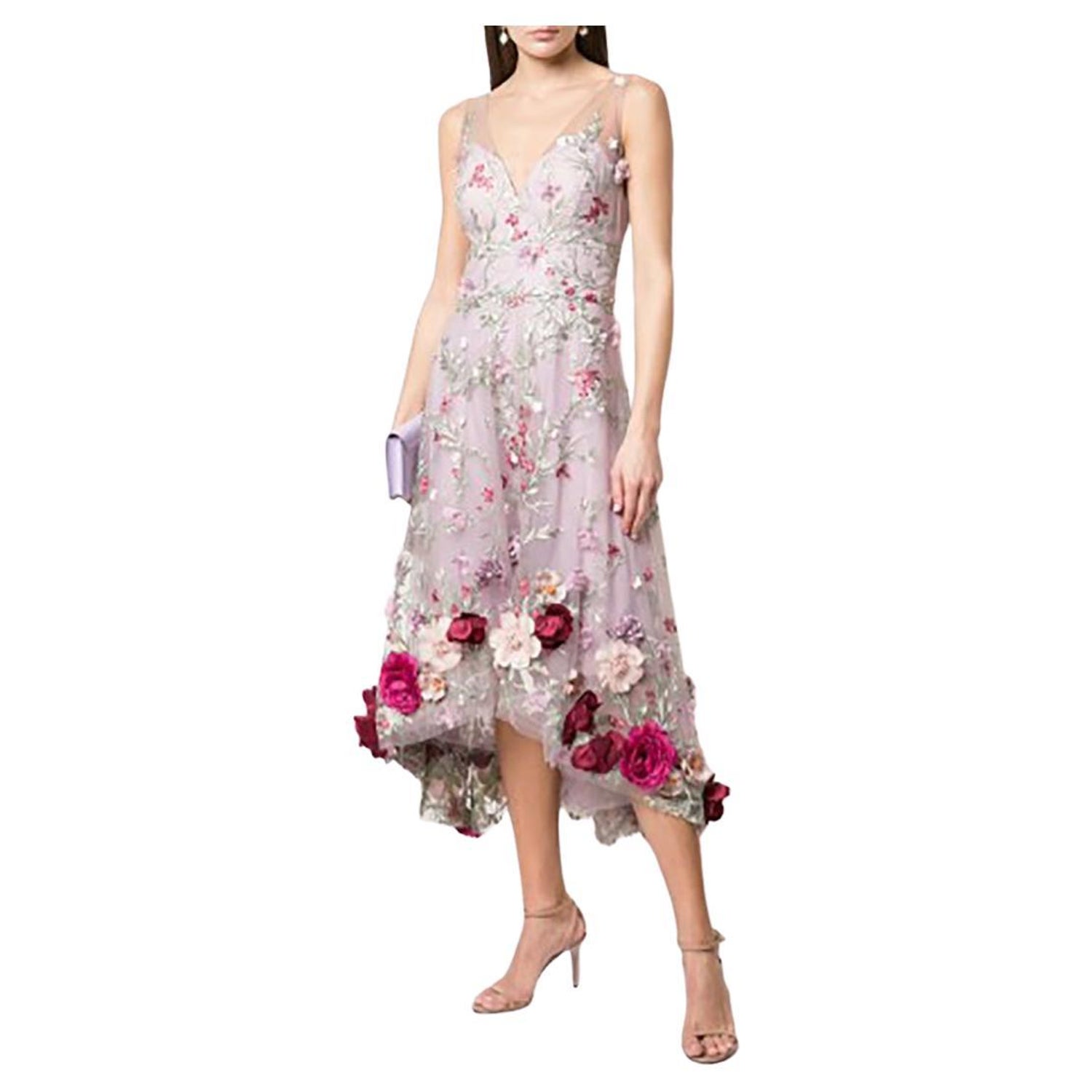 MARCHESA NOTTE FLORAL - APPLIQUE EMBROIDERED DRESS Sz 8 For Sale at 1stDibs