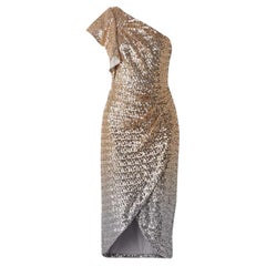 MARCHESA NOTTE GOLD/SILVER OMBRE SEQUINED ONE SHOULDER DREES Sz 2