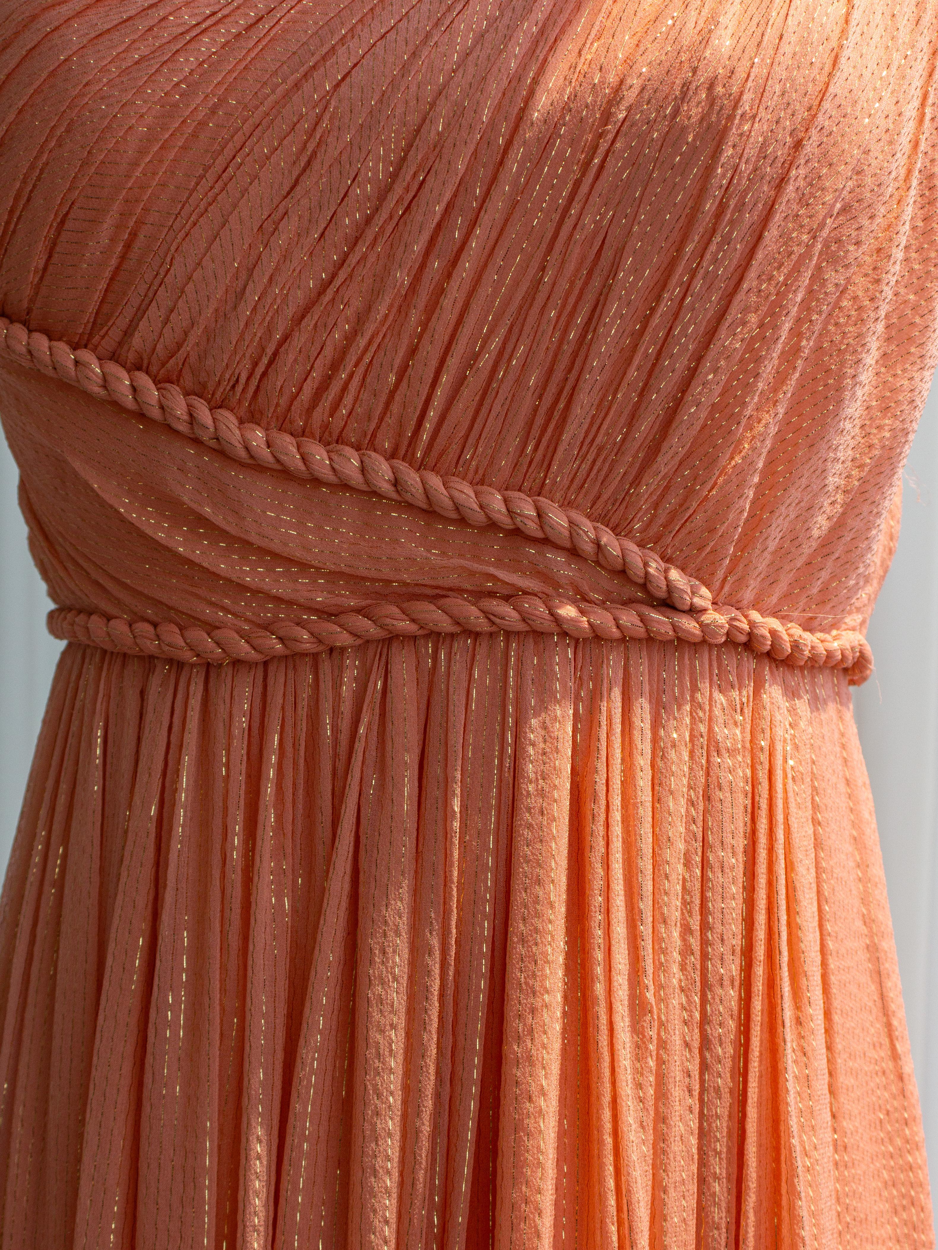 Marchesa Notte Gossip Girl Serena Lachs Orange Schimmerndes griechisches Kleid Kleid im Angebot 7