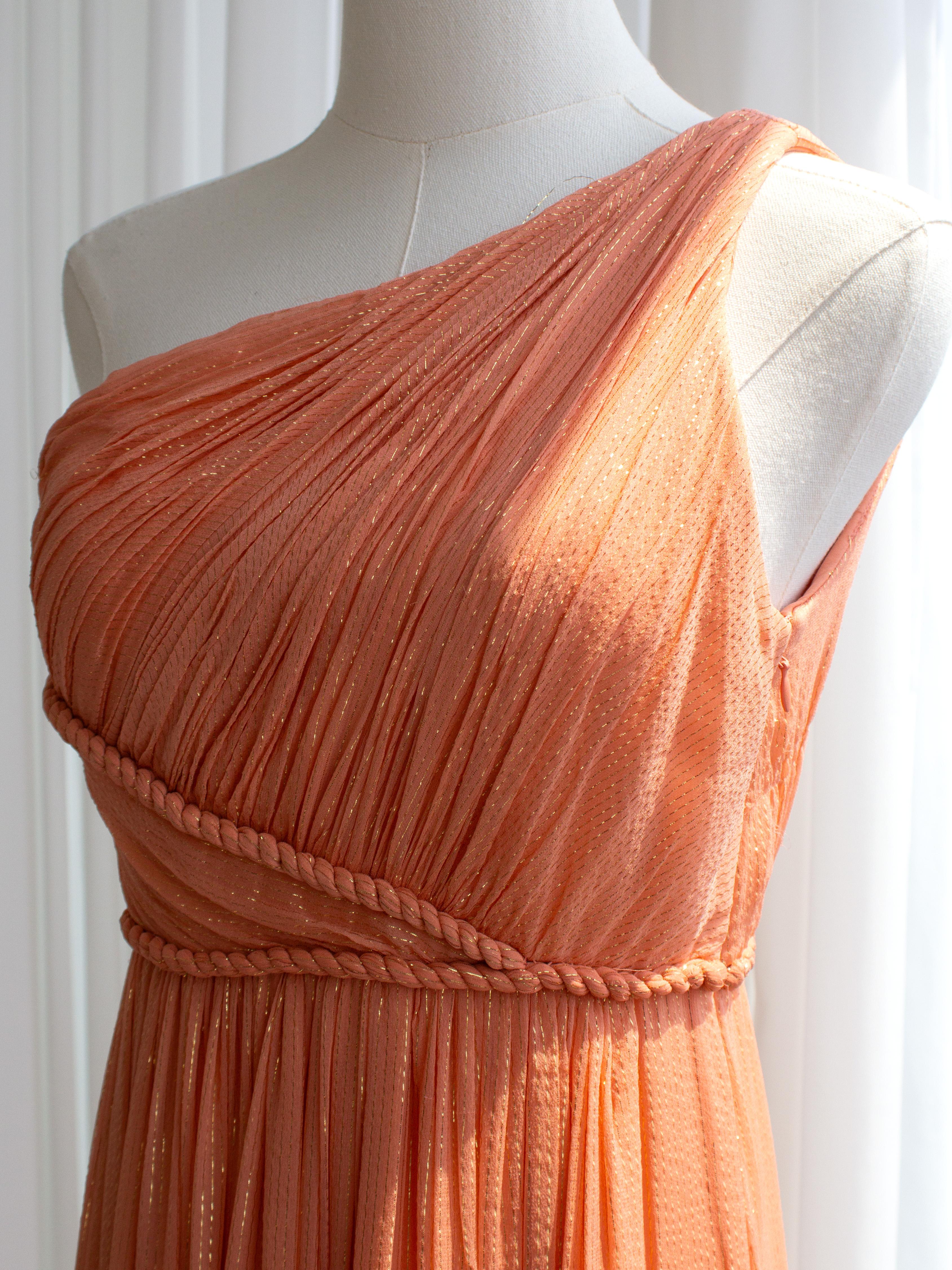 Marchesa Notte Gossip Girl Serena Lachs Orange Schimmerndes griechisches Kleid Kleid im Angebot 2