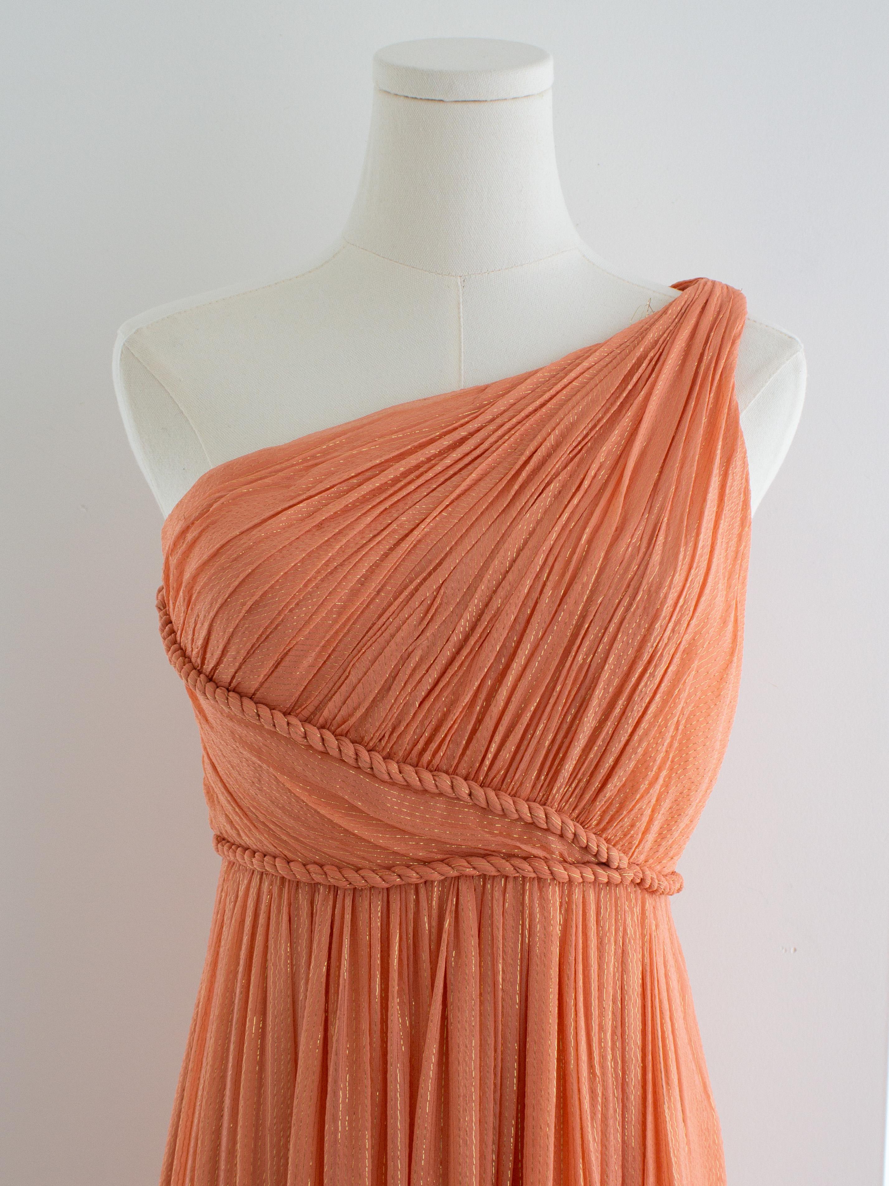 Marchesa Notte Gossip Girl Serena Lachs Orange Schimmerndes griechisches Kleid Kleid im Angebot 3