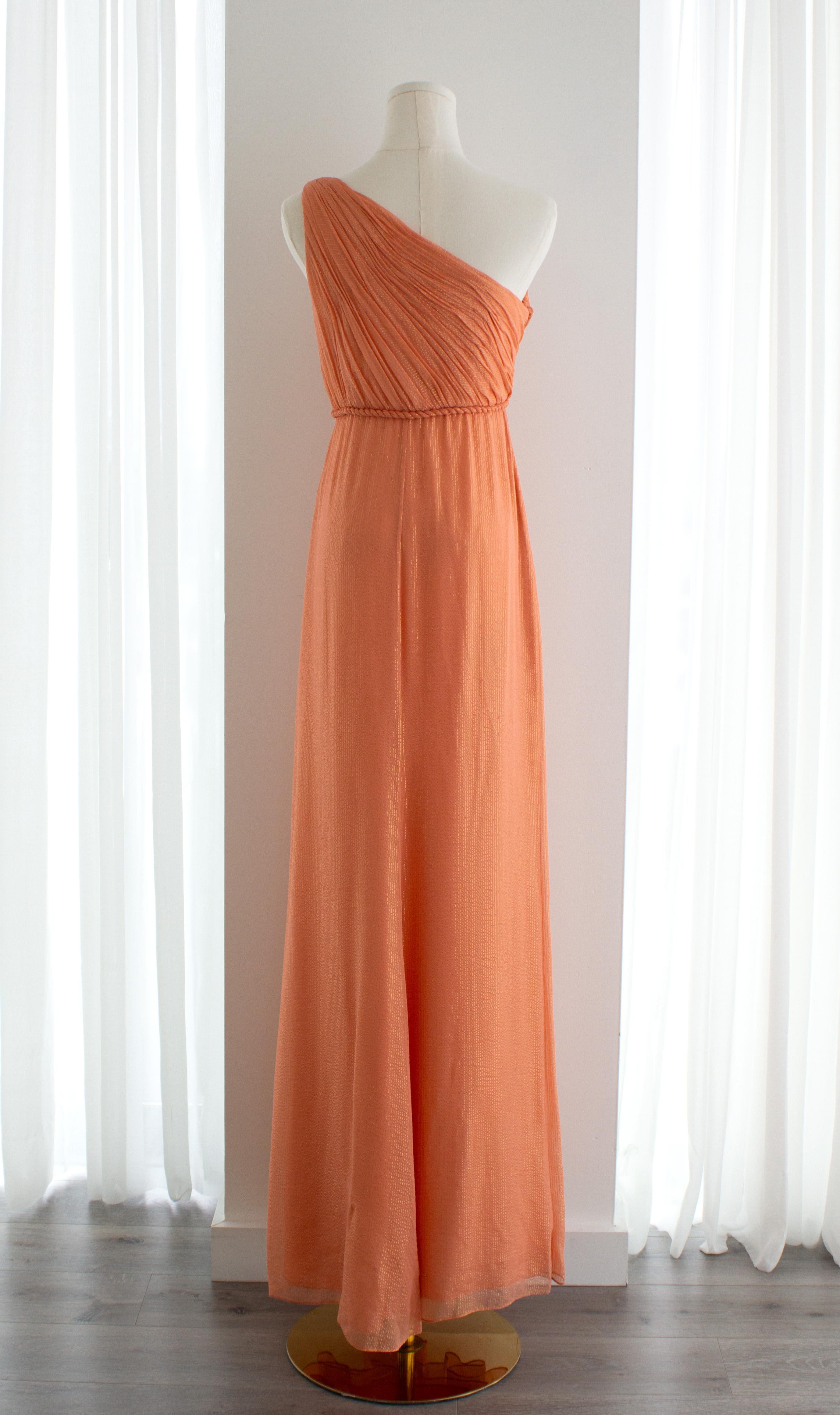 Marchesa Notte Gossip Girl Serena Lachs Orange Schimmerndes griechisches Kleid Kleid im Angebot 4