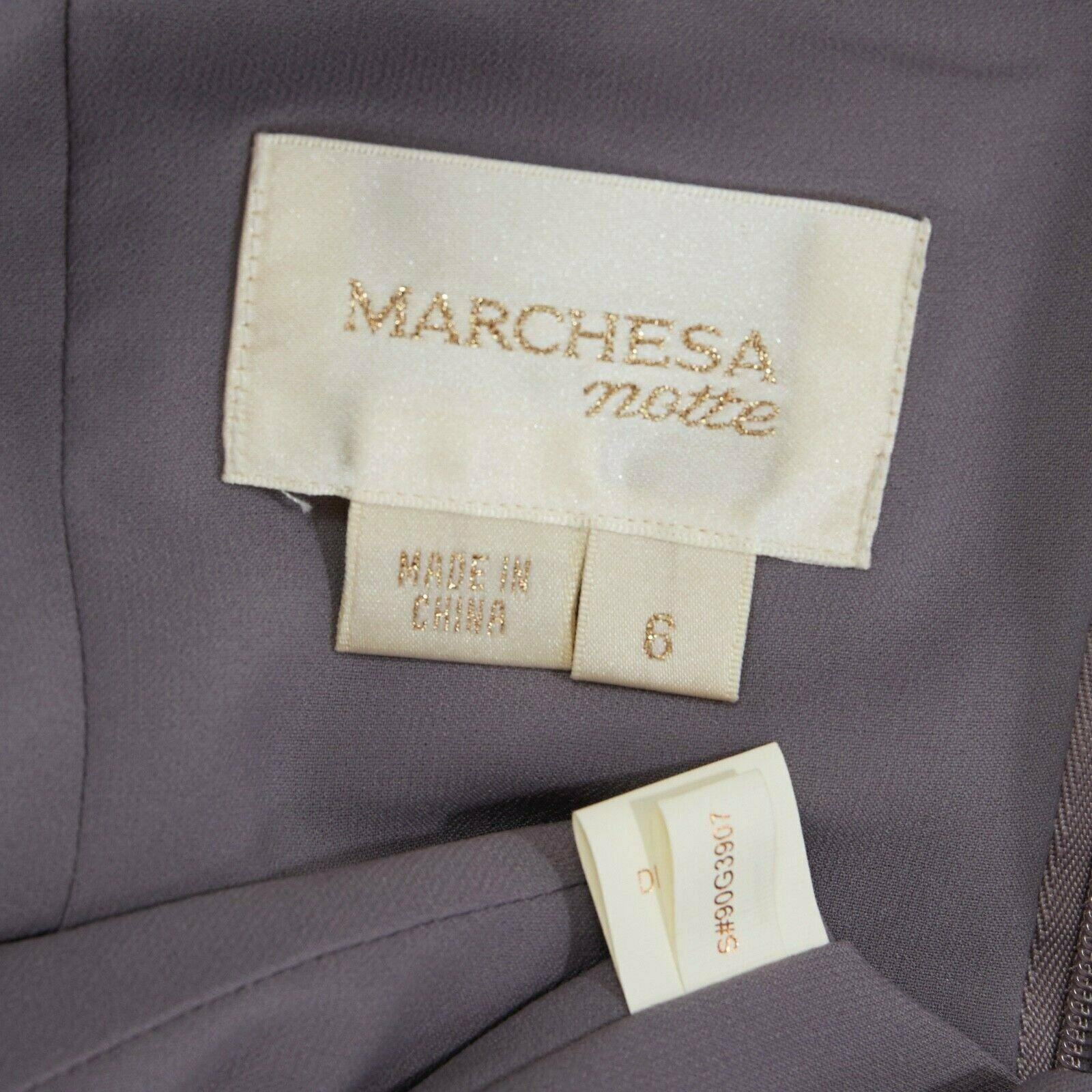 MARCHESA NOTTE grey embroidered mesh embellished belt tulle hem gown US6 5