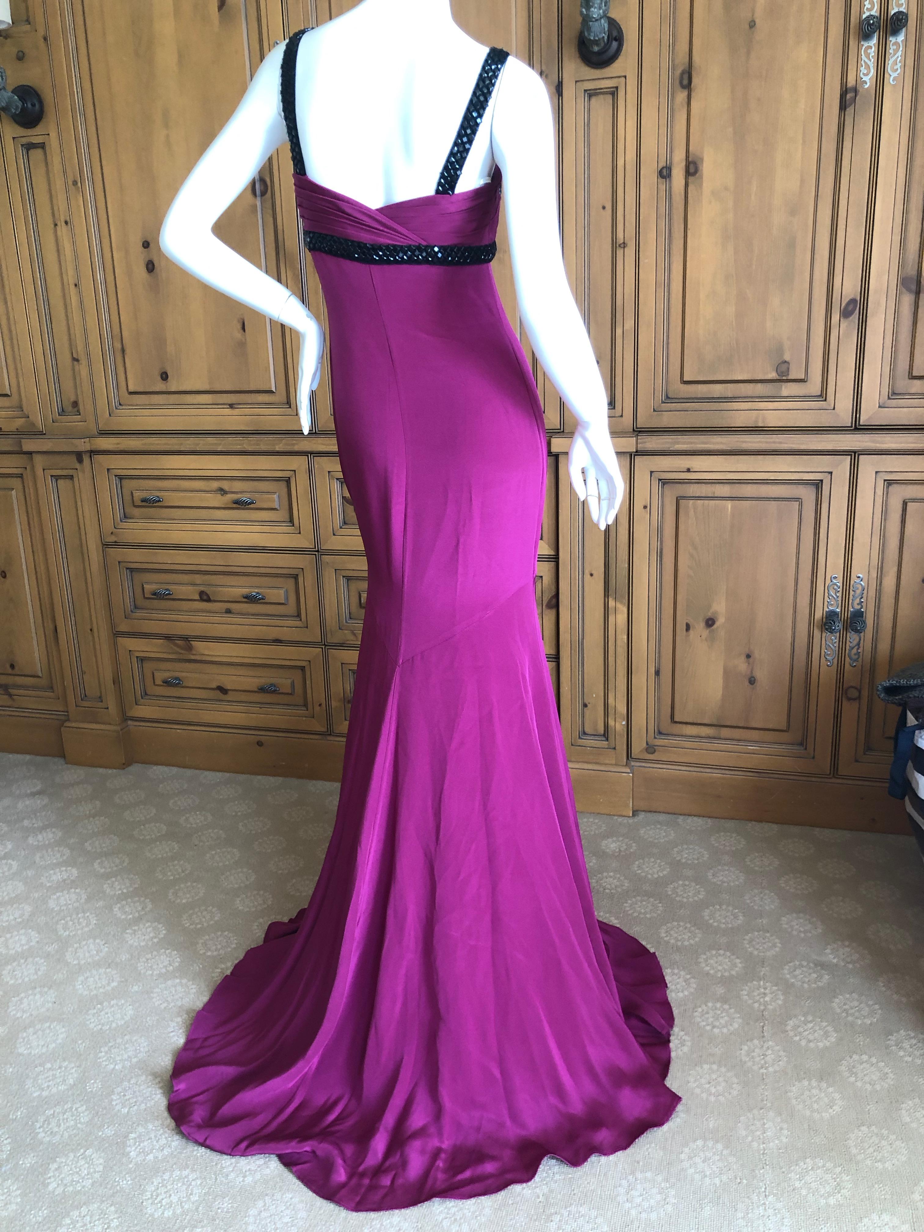 Marchesa Notte Jet Bead Accented Grecian Gown with Train For Sale 1