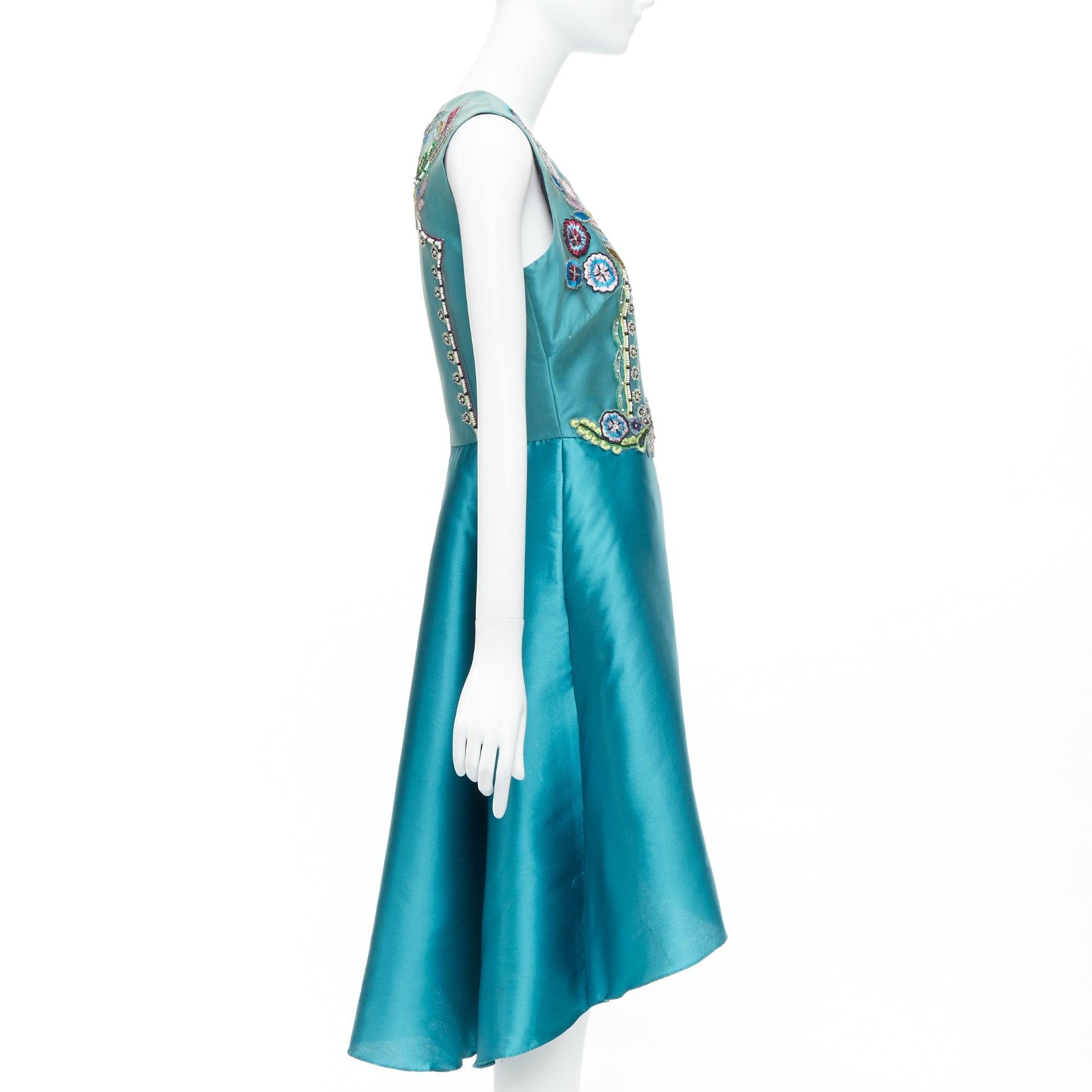 MARCHESA NOTTE Mikado Runway teal blue bead embroidery high low dress US6 M In Good Condition For Sale In Hong Kong, NT