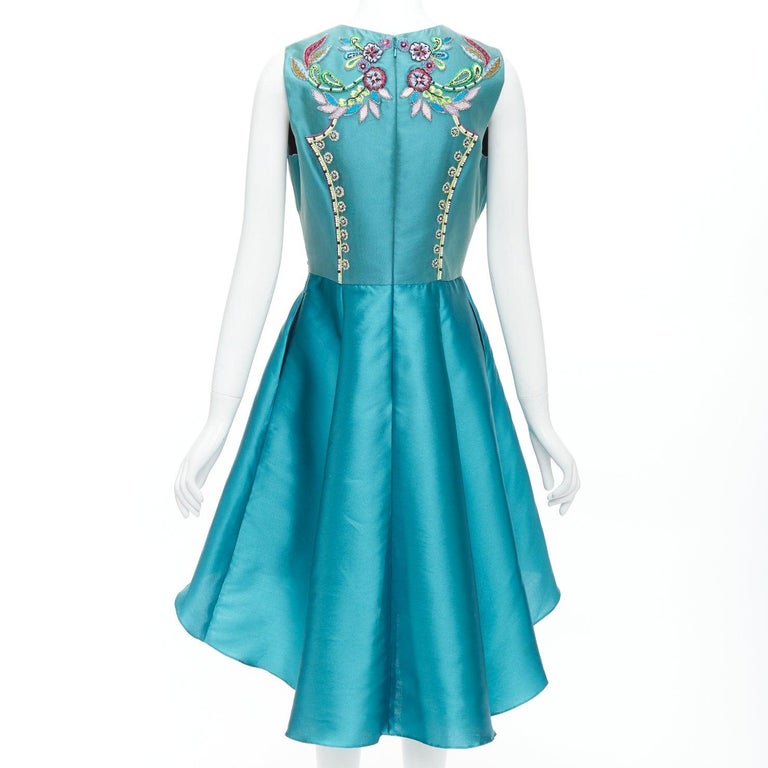green emerald velvet dress Marchesa Notte Embroidered Lace Midi Dress