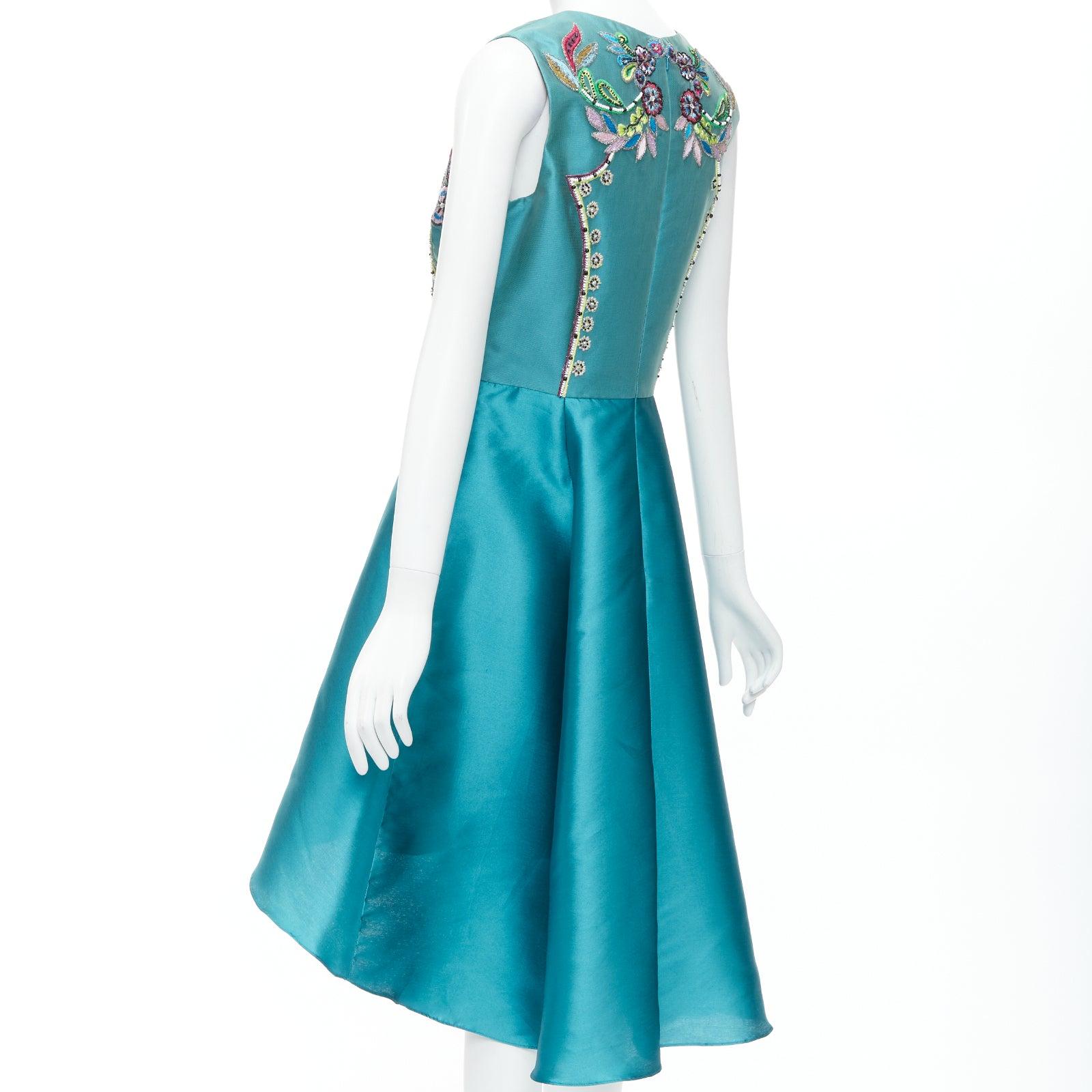 MARCHESA NOTTE Mikado Runway teal blue bead embroidery high low dress US6 M For Sale 1