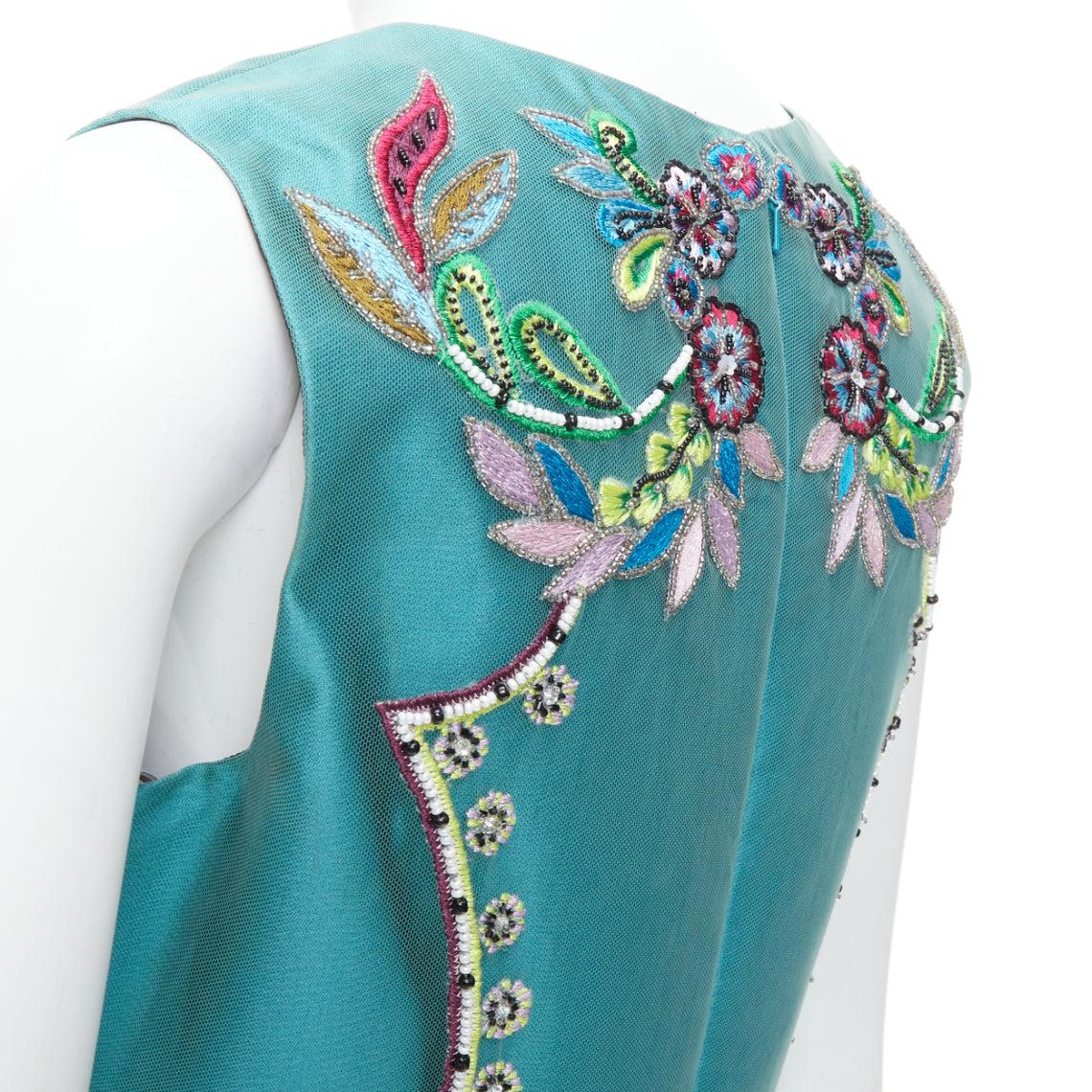 MARCHESA NOTTE Mikado Runway teal blue bead embroidery high low dress US6 M For Sale 2