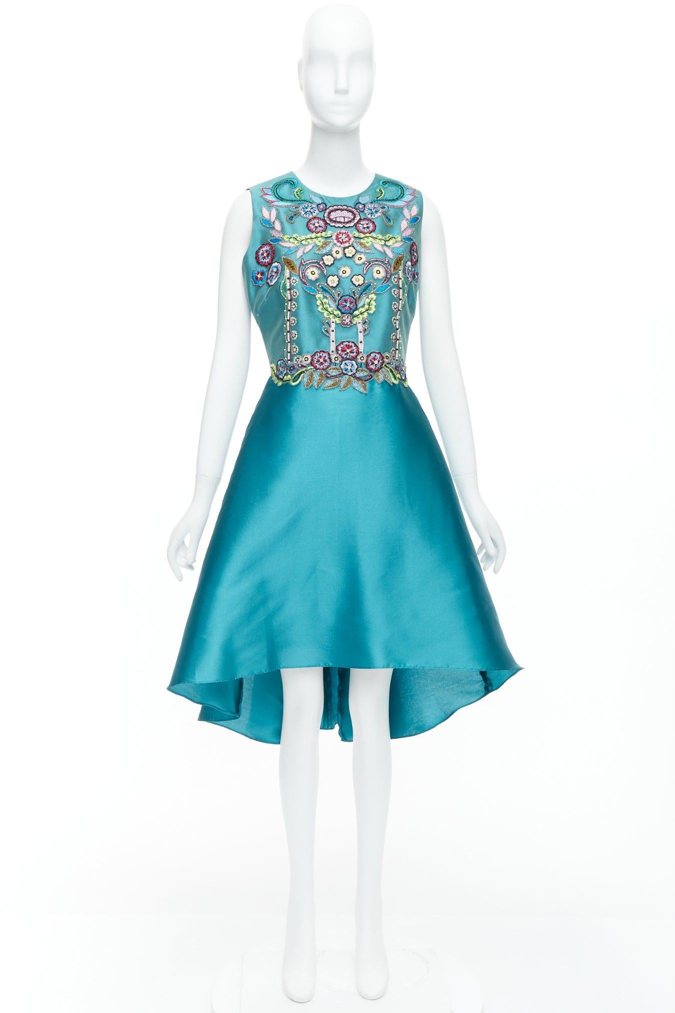 MARCHESA NOTTE Mikado Runway teal blue bead embroidery high low dress US6 M For Sale 4