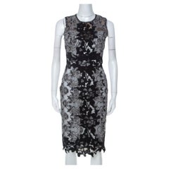 Marchesa Notte Monochrome Floral Lace Sleeveless Pencil Dress S