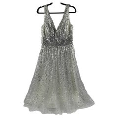 Marchesa Notte New w/ Tags Silver Sequined A-Line Dress Size 2