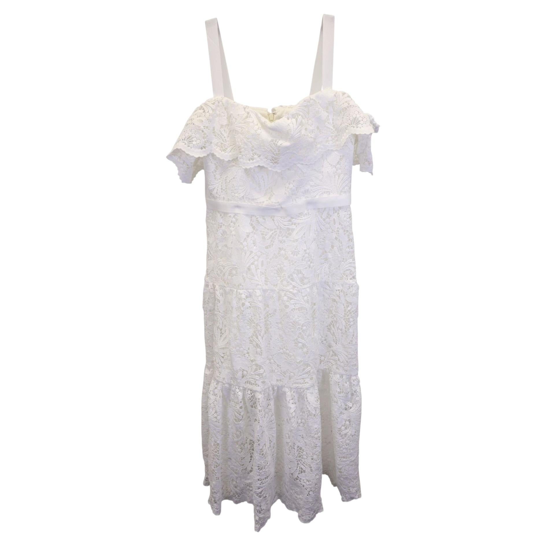 Pre-owned Marc Jacobs Marchesa Notte Off-the-shoulder Embroidered Lace Cocktail Dress In Ivory Polyester In White