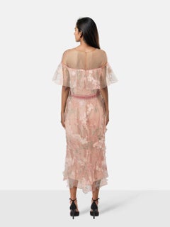 Marchesa Notte Pink Floral Detail Midi Dress Size L