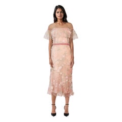 Marchesa Notte Pink Floral Detail Midi Dress Size L