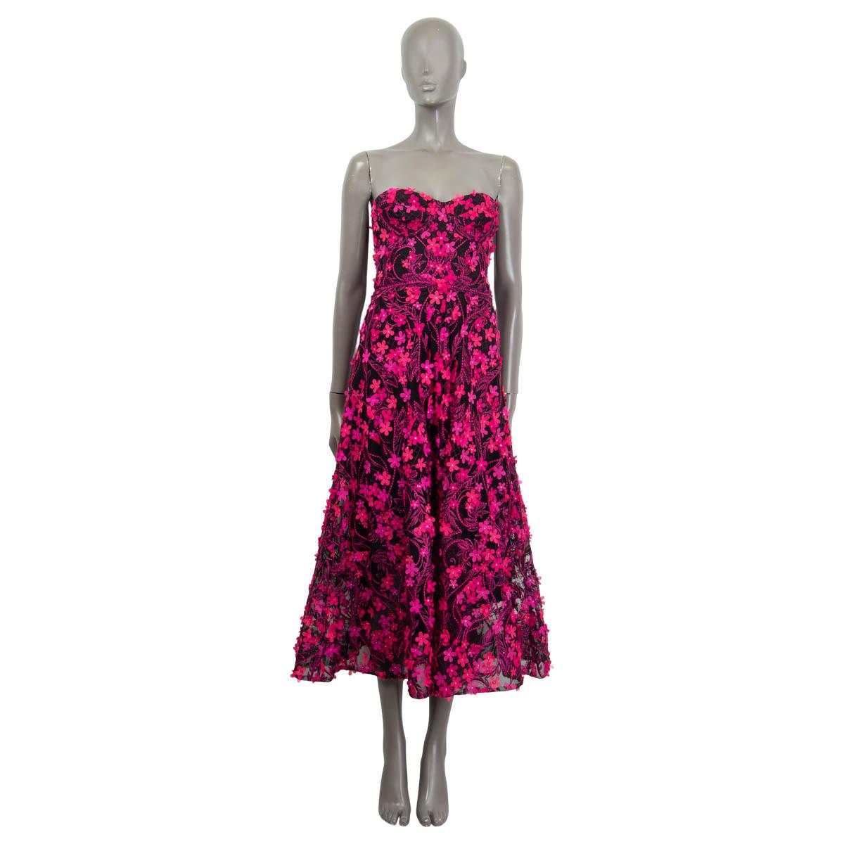 MARCHESA NOTTE pink FLORAL STRAPLESS EVENING GownDress 0 XS For Sale