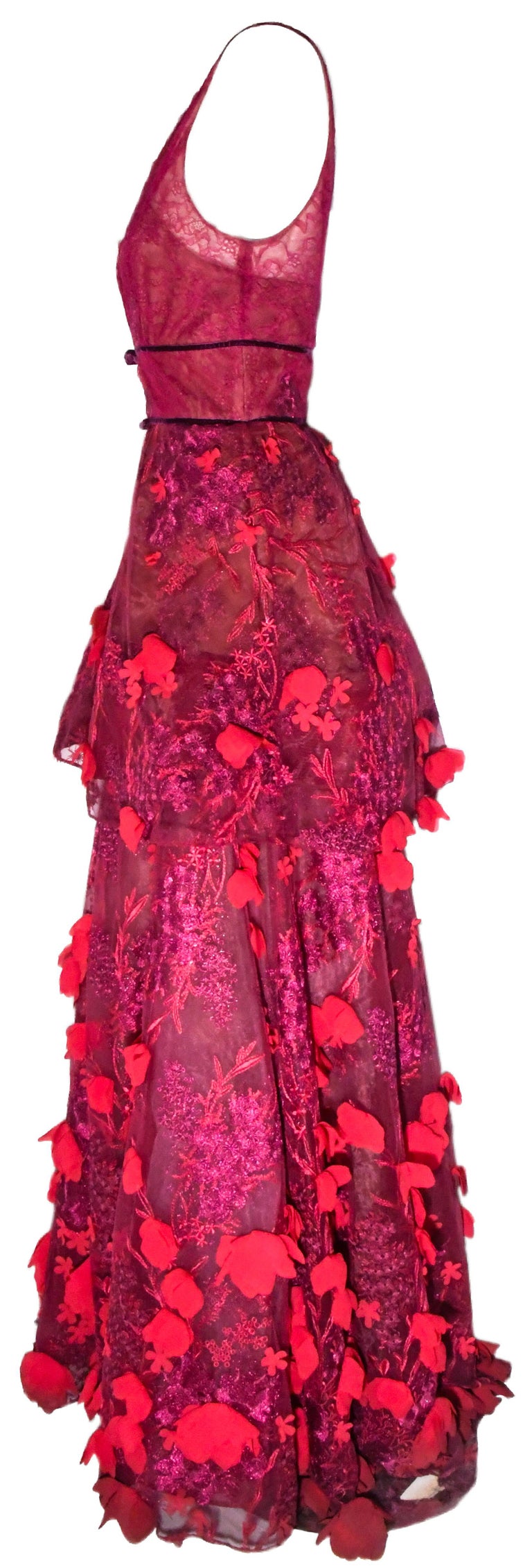Marchesa Notte Pink Gown With Flower Appliques Throughout At 1stdibs