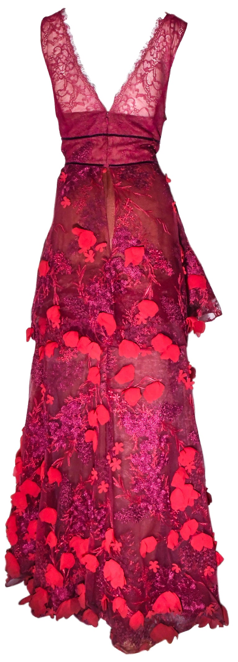 Marchesa Notte Pink Gown with Flower Appliques Throughout at