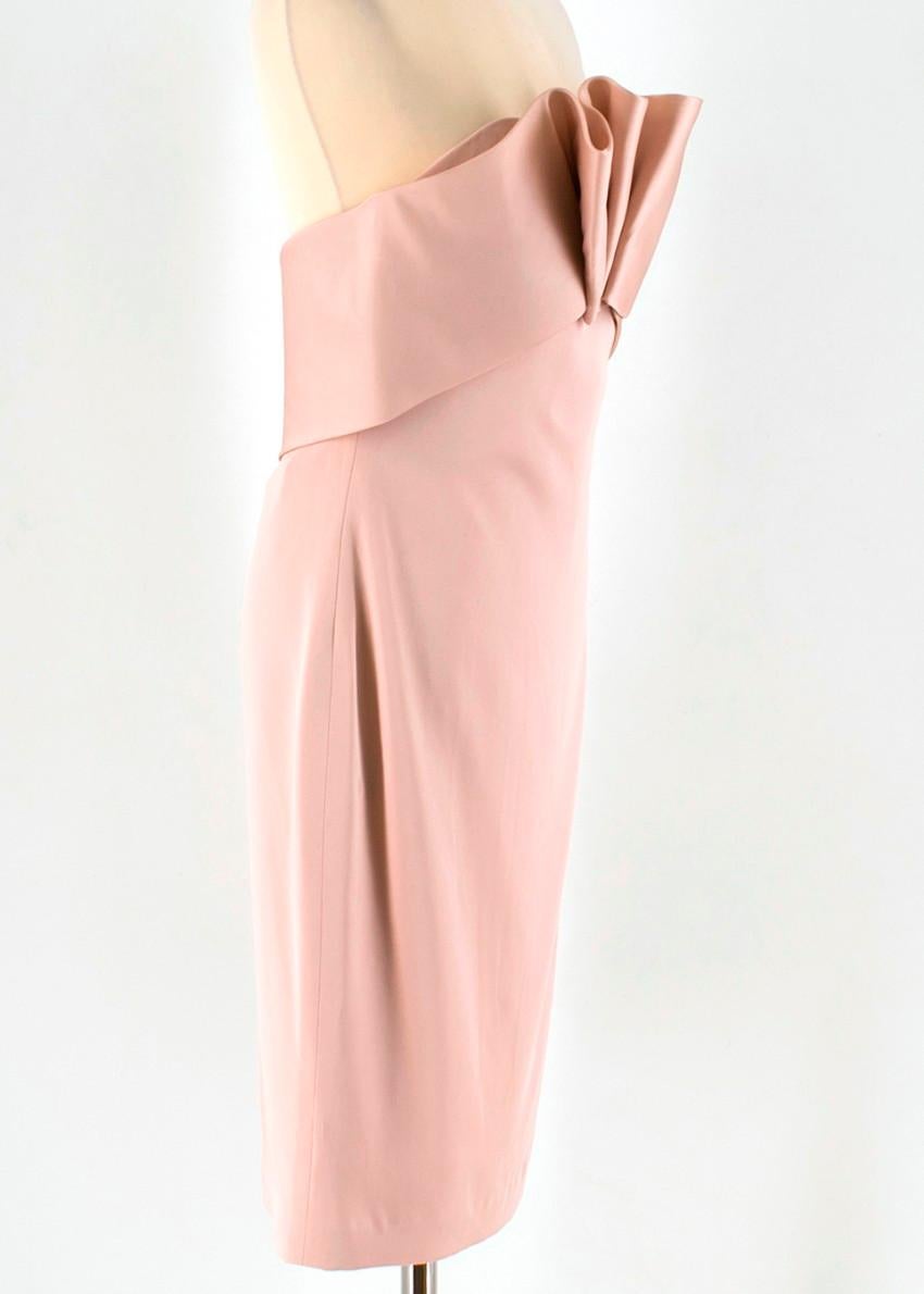 Marchesa Notte Pink Silk Strapless Dress

- pink silk dress
- lined
- hidden zip fastening to the side
- crystal and fabric embellished buster

Please note, these items are pre-owned and may show some signs of storage, even when unworn and unused.