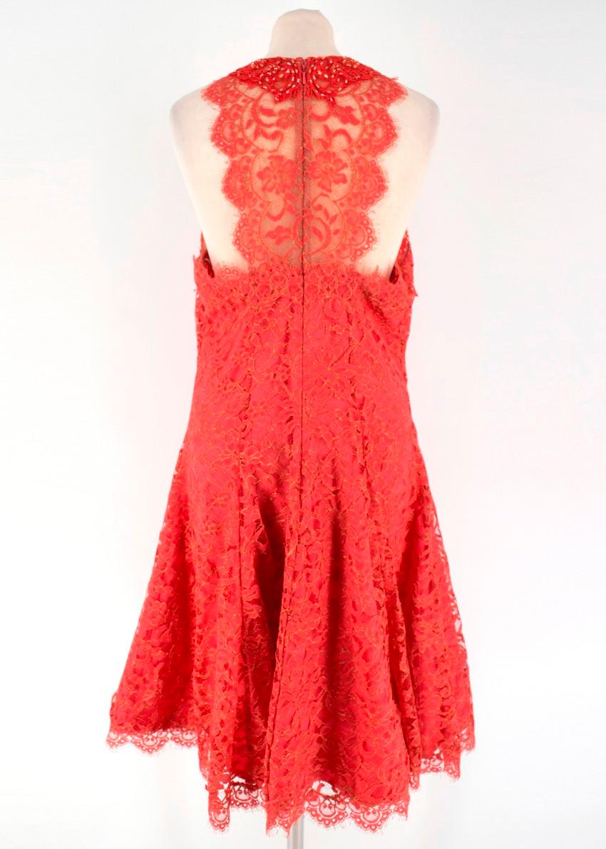 Marchesa Notte Red Lace Embellished Dress US 10 In New Condition In London, GB