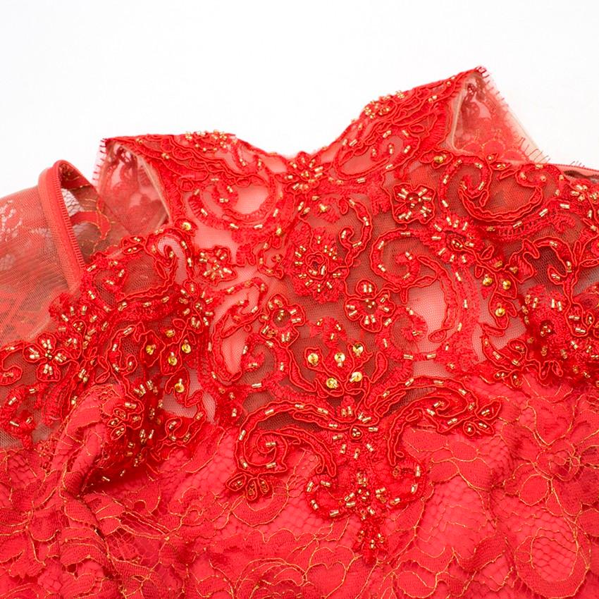 Women's Marchesa Notte Red Lace Embellished Dress US 10