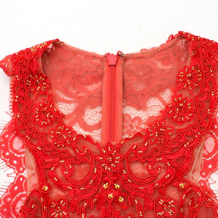 Marchesa Notte Red Lace Embellished Dress US 10 1