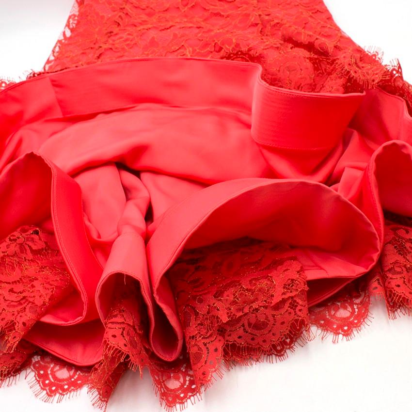 Marchesa Notte Red Lace Embellished Dress US 10 2