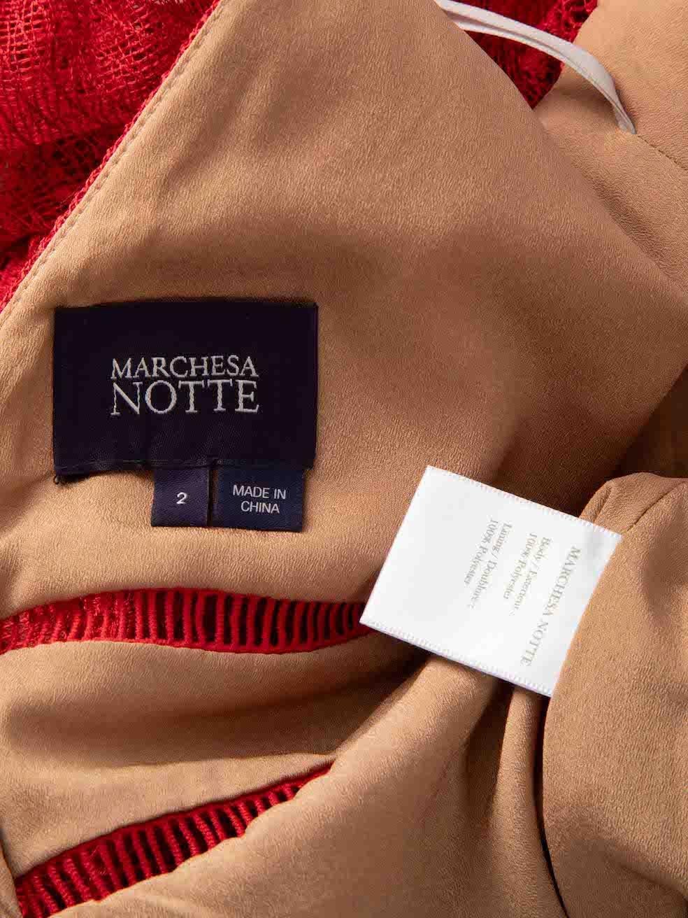 Women's Marchesa Notte Red Lace Scallop Trim Maxi Dress Size XS For Sale