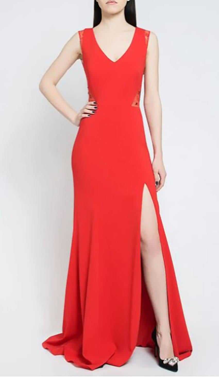 MARCHESA NOTTE 

-Plain red dress with lace on the back from MARCHESA NOTTE.
-Slim fit, maxi length, V-neck, back zip closure, slit at hem.

Content:  100% viscose

Brand new, with tags!

 100% authentic guarantee 

       PLEASE VISIT OUR STORE FOR