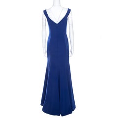 Marchesa Notte Royal Blue Floral Bead Detail Off Shoulder Evening Gown S