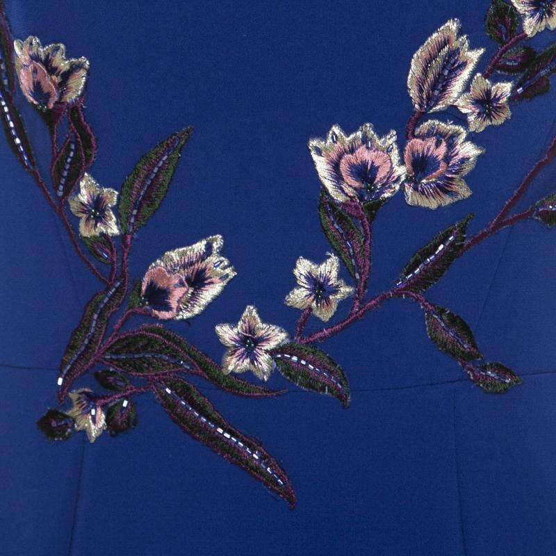 Women's Marchesa Notte Royal Blue Floral Bead Detail Off Shoulder Evening Gown S