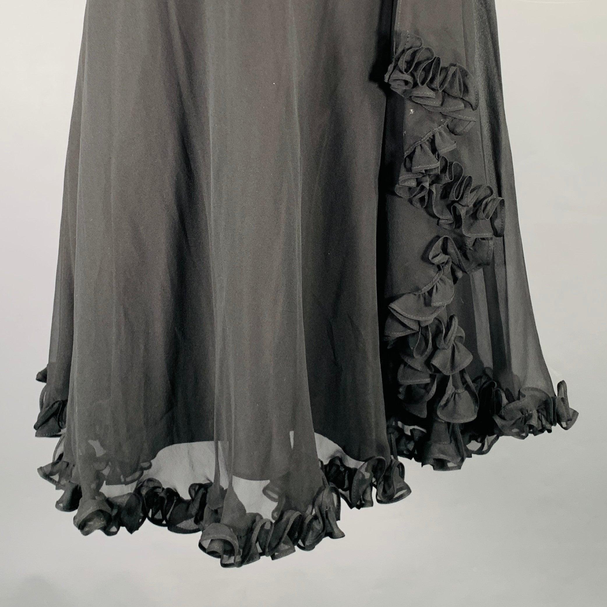 MARCHESA NOTTE cocktail dress
in a black silk fabric featuring a one shoulder style, and ruffle details. Very Good Pre-Owned Condition. Minor marks. 

Marked:   4 

Measurements: 
  Bust: 32 inches Waist: 30 inches Hip: 34 inches Length: 30.5 inches