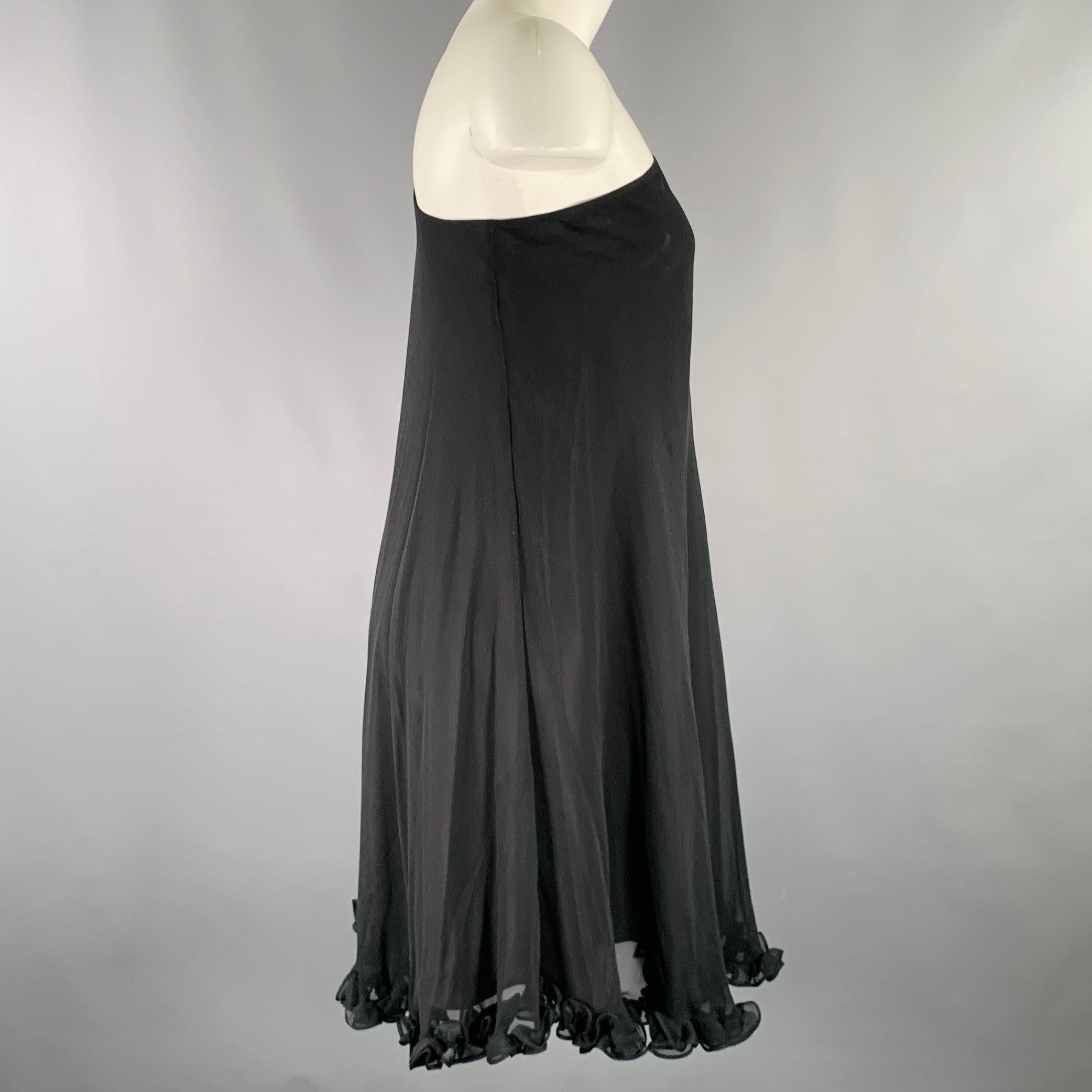 MARCHESA NOTTE Size 4 Black Silk Ruffled One Shoulder Cocktail Dress In Good Condition For Sale In San Francisco, CA