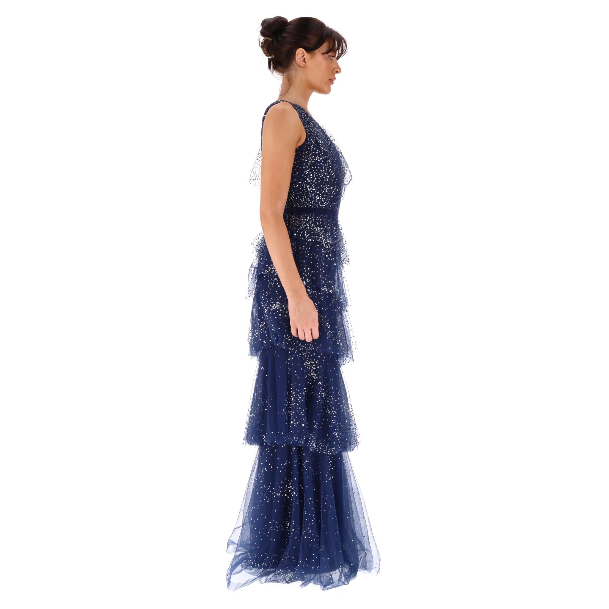 Purple Marchesa Notte Tiered Tulle Gown For Sale
