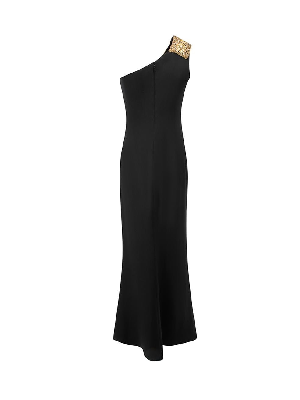 Marchesa Notte Women's Black Silk One Shoulder Embellished Evening Gown In Good Condition In London, GB