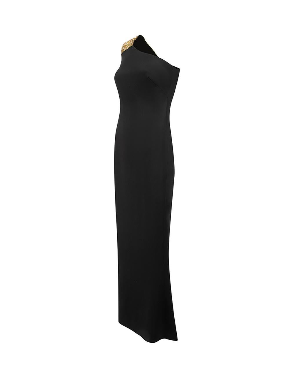 Marchesa Notte Women's Black Silk One Shoulder Embellished Evening Gown 1