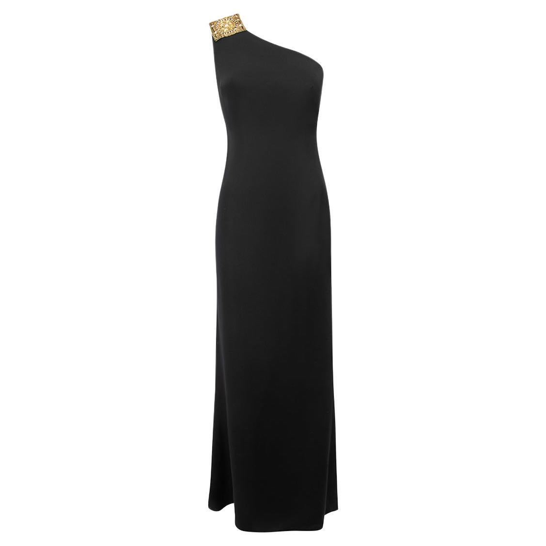 Marchesa Notte Women's Black Silk One Shoulder Embellished Evening Gown